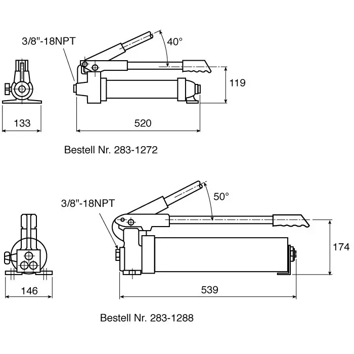 Enerpac ULTIMA Series Single Speed Hydraulic Hand Pump 655 cm³ 20.6 mm Cylinder Stroke 700 bar, P39