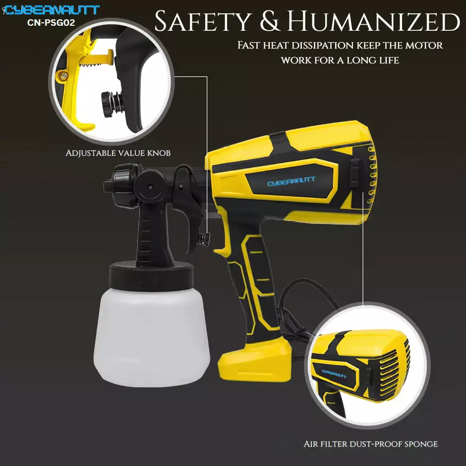 Cybernautt Paint Sprayer With 800 ml Container 32000 RPM Motor Speed 600 W, CN-PSG02