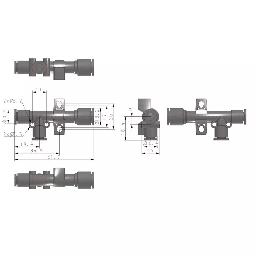 SMC Φ1.0 mm Nozzle 26 L/min Suction Flow Polybutylene Terephthalate Vacuum Ejector, ZH10DSA-06-06-08