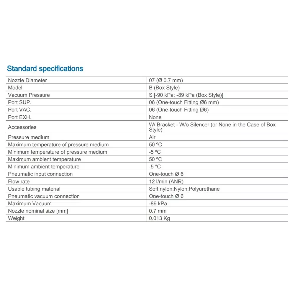 SMC ZH Φ6x0.7 mm Vacuum Ejector for One-touch fittings, ZH07BSA-06-06