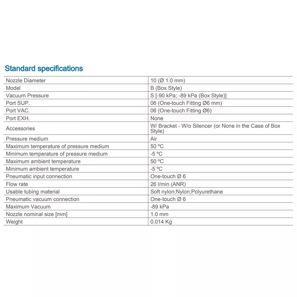 SMC ZH Φ6x1 mm Vacuum Ejector for One-touch fittings, ZH10BSA-06-06