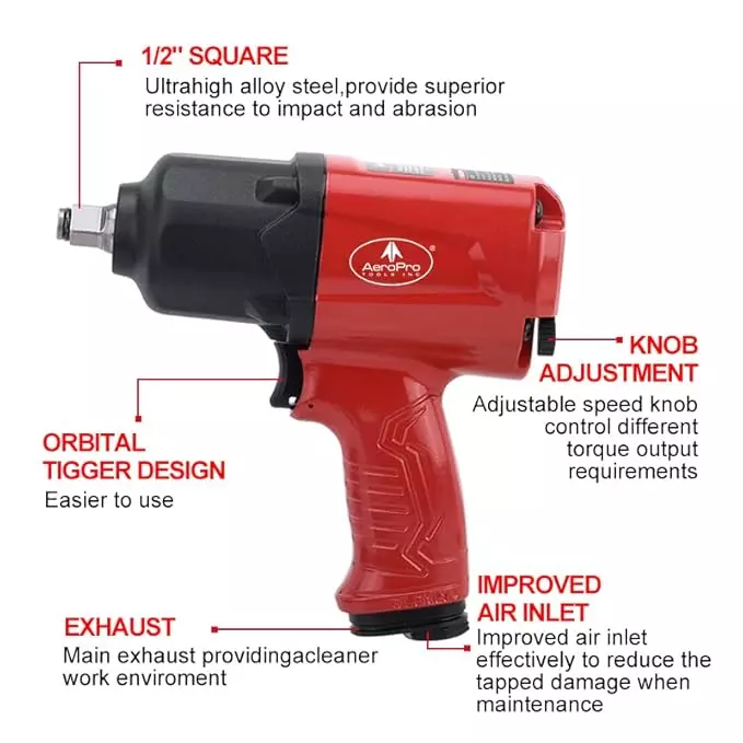 Aeropro Pneumatic Air Impact Wrench 1/2 inch (12.5 mm) 7800 RPM, A398