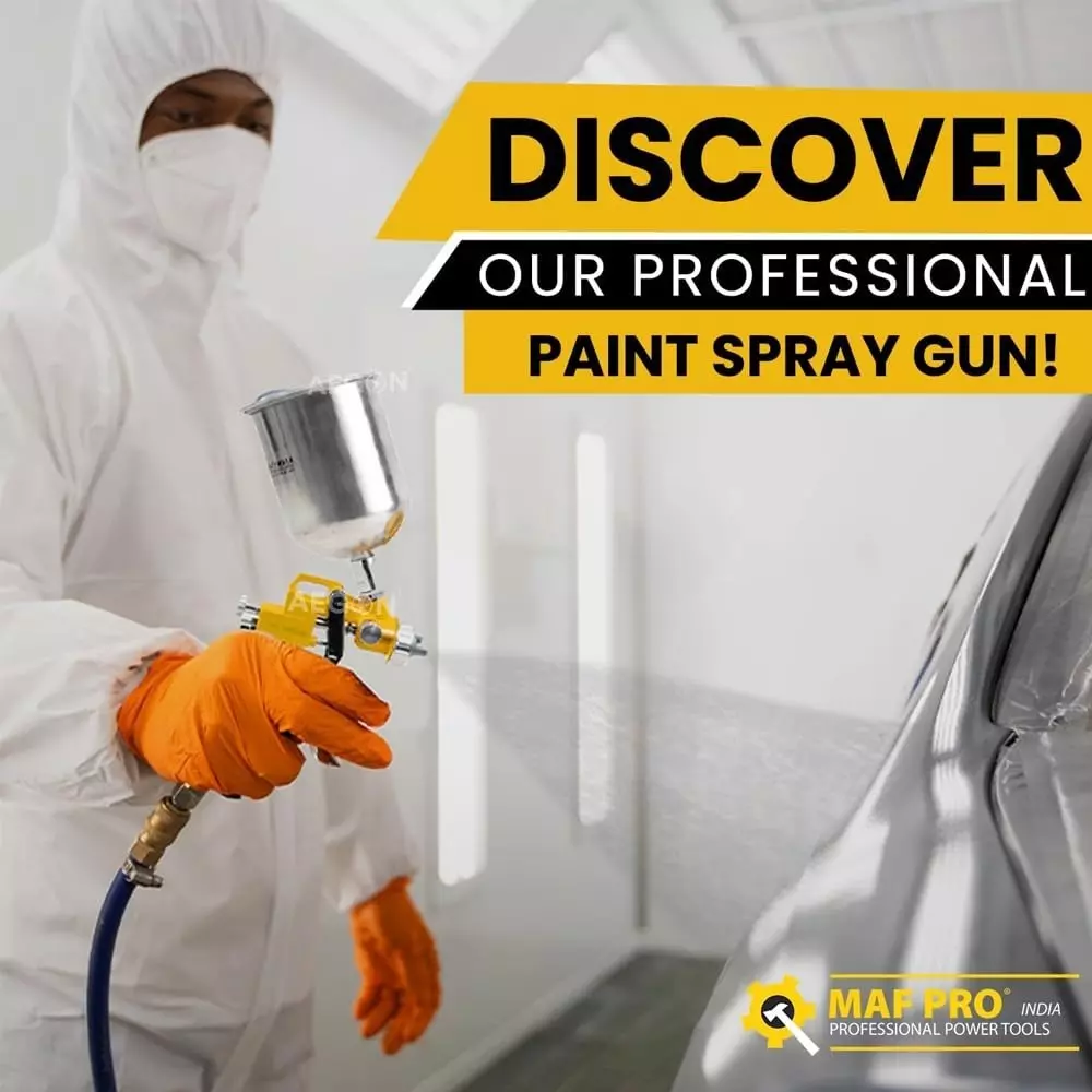 MAF PRO Air Spray Gun Stainless Steel 400 cc Capacity 1.5 mm Nozzle Size Silver & Yellow for Industrial Use, Asg-4004