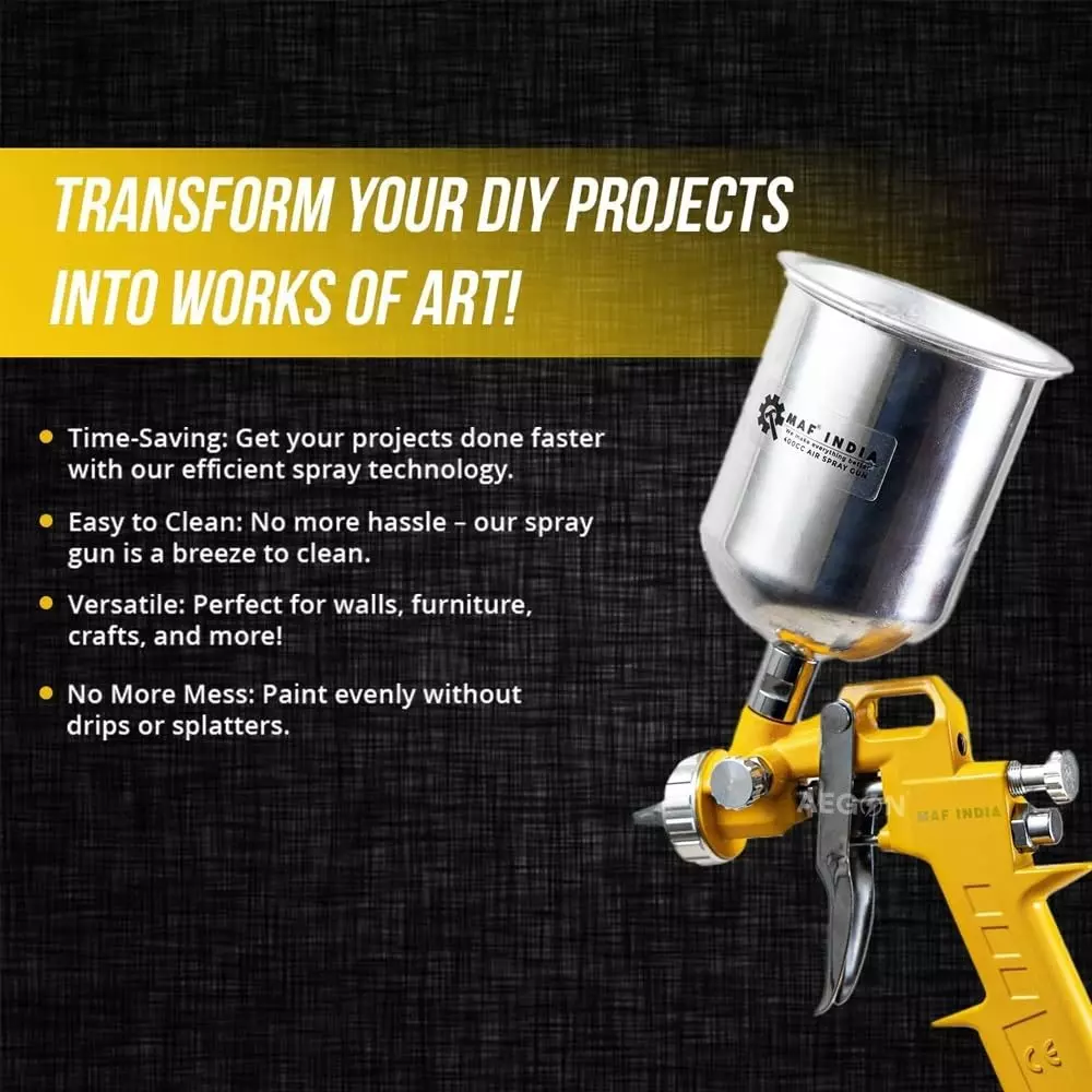 MAF PRO Air Spray Gun Stainless Steel 400 cc Capacity 1.5 mm Nozzle Size Silver & Yellow for Industrial Use, Asg-4004