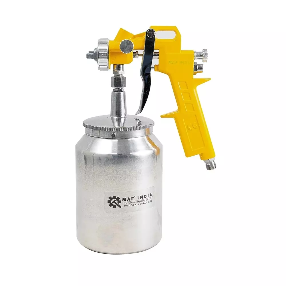 MAF PRO Air Spray Gun Stainless Steel 1000 cc Capacity 1.5 mm Nozzle Size Silver & Yellow for Industrial Use, Asg-1001
