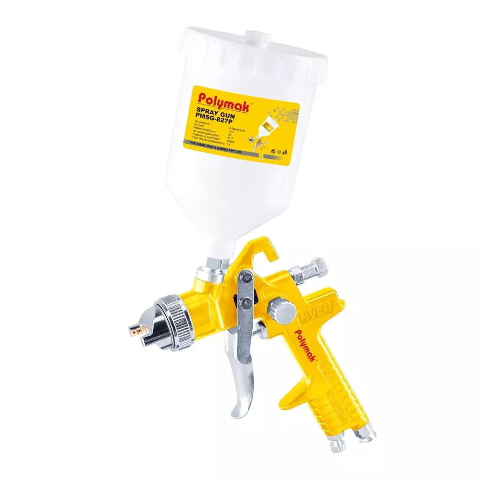 Polymak Electric Spray Gun 1/4 Inch (6.35 mm) Air Inlet Size 600 ml Cup Capacity Plastic Body for Wall, Furniture, Wood & DIY Projects, PMSG-827P