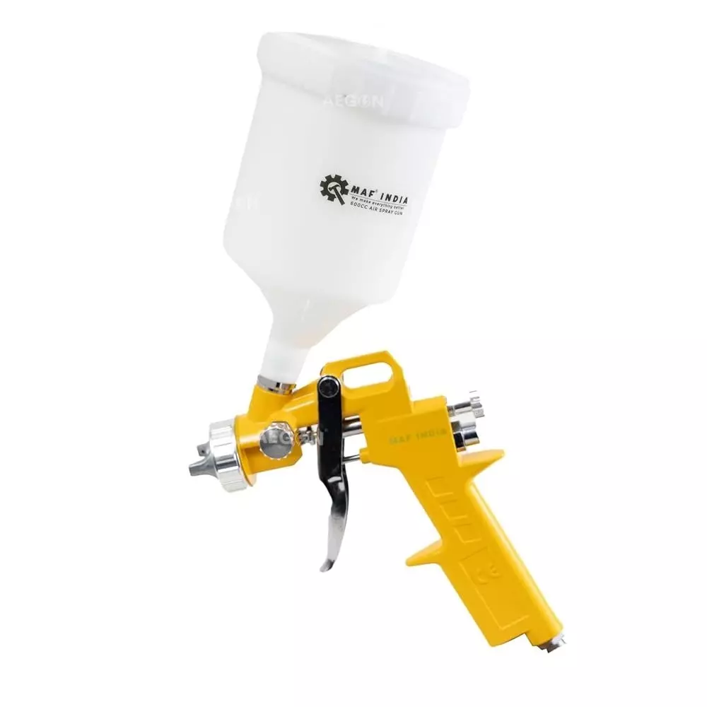 MAF PRO Air Spray Gun Plastic & Steel 600 cc Capacity 1.5 mm Nozzle Size White & Yellow for Industrial Use, Asg-6006