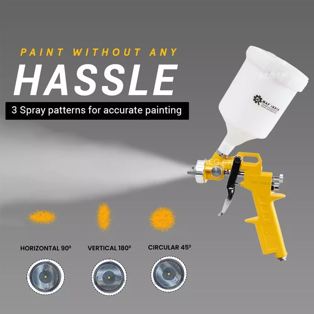 MAF PRO Air Spray Gun Plastic & Steel 600 cc Capacity 1.5 mm Nozzle Size White & Yellow for Industrial Use, Asg-6006