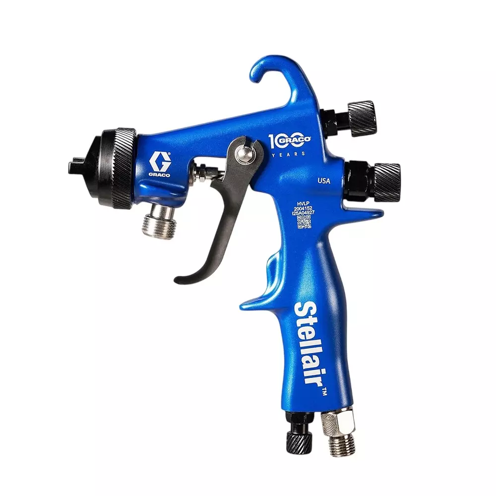 GRACO Stellair Air Spray Gun with SST Tip, Pressure Feed, 0.375 inch (9.5 mm) Fluid Inlet Size and 0.055 inch (1.39 mm) Fluid Orifice Size, 2004159