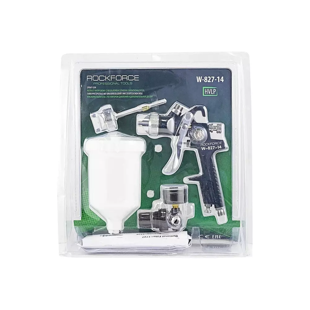 Rock Force HVLP Pneumatic Spray Gun 600 ml Capacity 1.7 mm Nozzle Dia. 3.5 Bar Pressure, RF-W-827-14