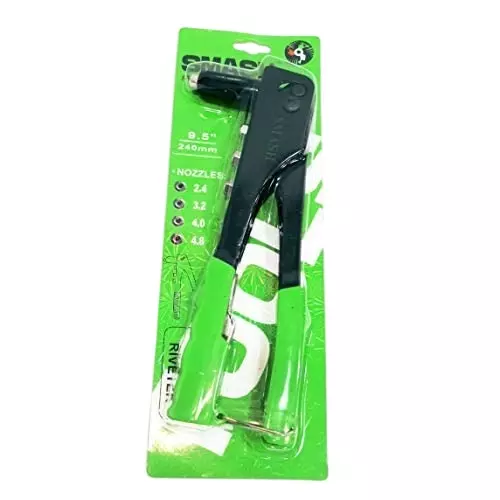 Darit Smash Professional Hand Riveter Pop Rivet Gun with Nozzle Kit Carbon Steel 240 mm Green & Black for Multi Purpose Use, AM 208