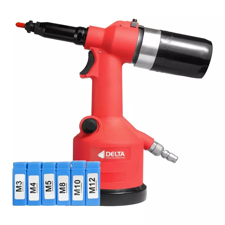 Delta Air Nut Riveter Tool Kit High Efficiency Ergonomic Design 360° Air Swivel for Industrial Use, DTNRT