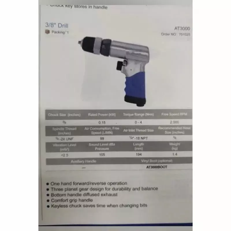 blue-point-015-kw-air-drill-38-inch-95-mm-chuck-size-and-2000-rpm-free-speed-at3000