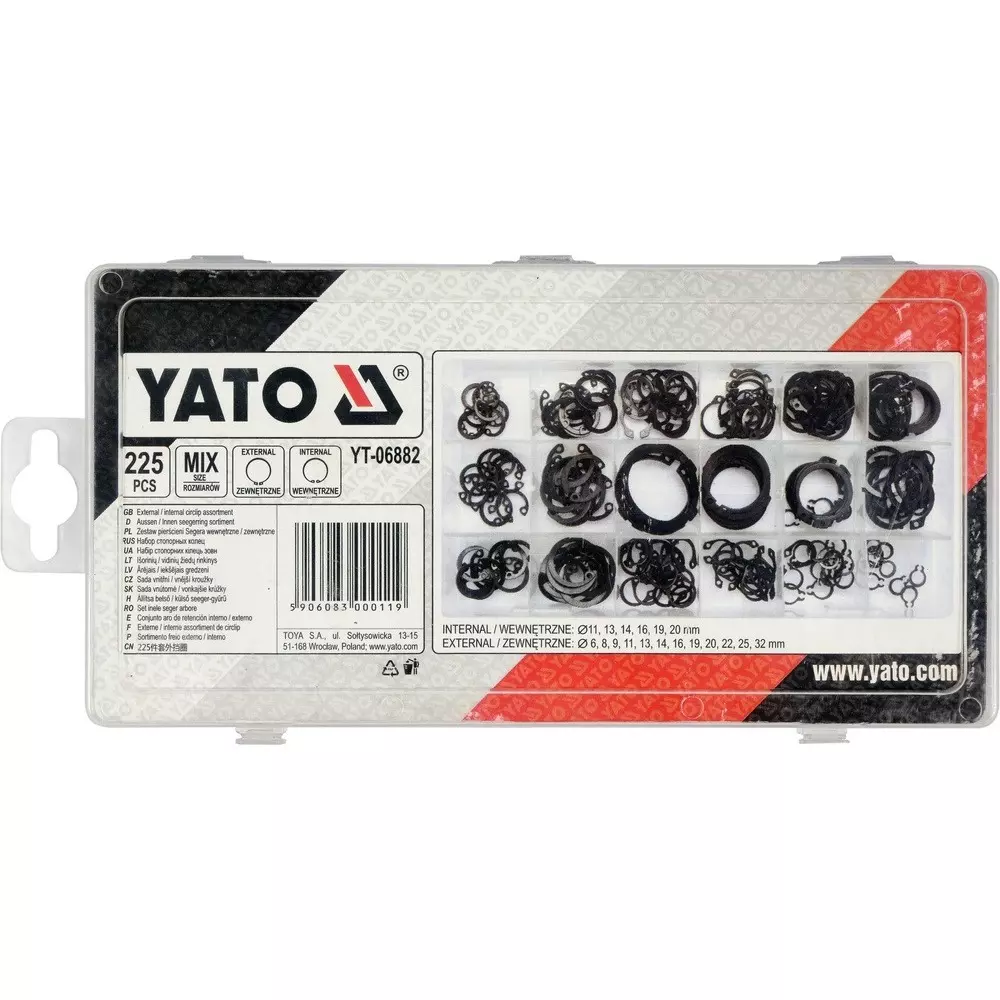Yato GRD External and Internal Snap Rings Assortment Manganese Steel, YT-06882 (Pack of 225 Pcs)