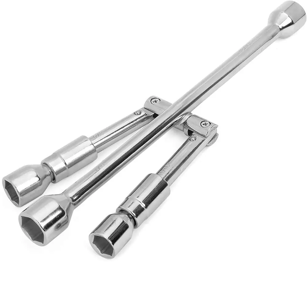 A.D international Folding Cross Socket Lug Wrench Carbon Steel Silver 4 Way for Industrial Use