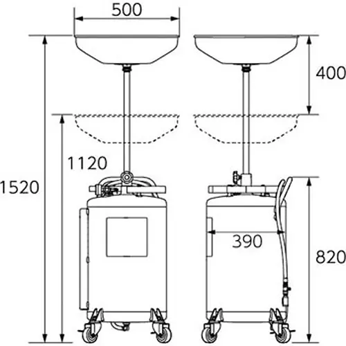 Ktc Air Pressure Oil Drainer Black 80L Tank Waste Pan Capacity 17L, GOD80DBK