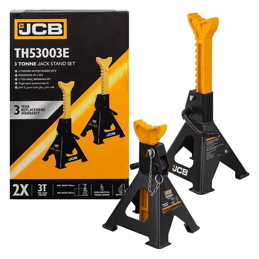 JCB Jack Stand with Pin 3 Ton (3000 Kg) Load Capacity Iron Yellow & Black, JCB-TH53003E