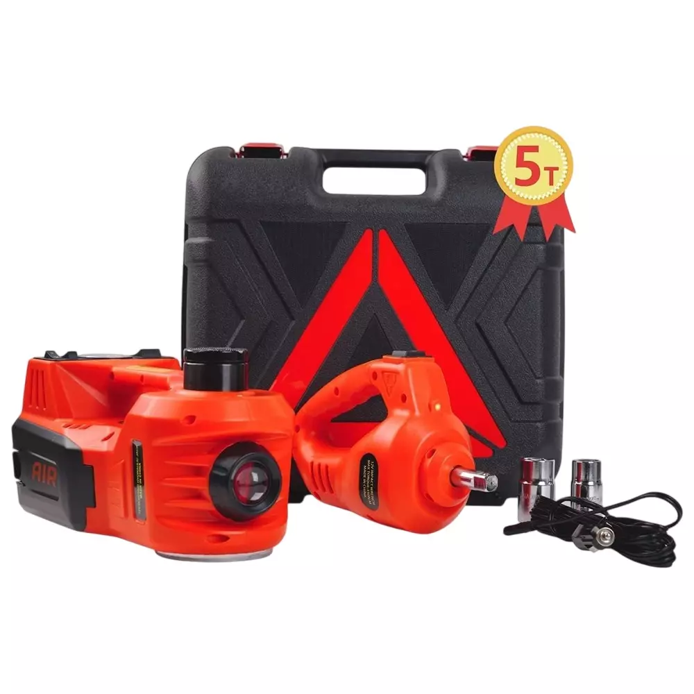 Hartley 5 in 1 Hydraulic Car Jack, Impact Wrench Tire Inflator & LED Light 5000 Kg Load Capacity Alloy Steel & Plastic 12 V DC , TY-EHJ02