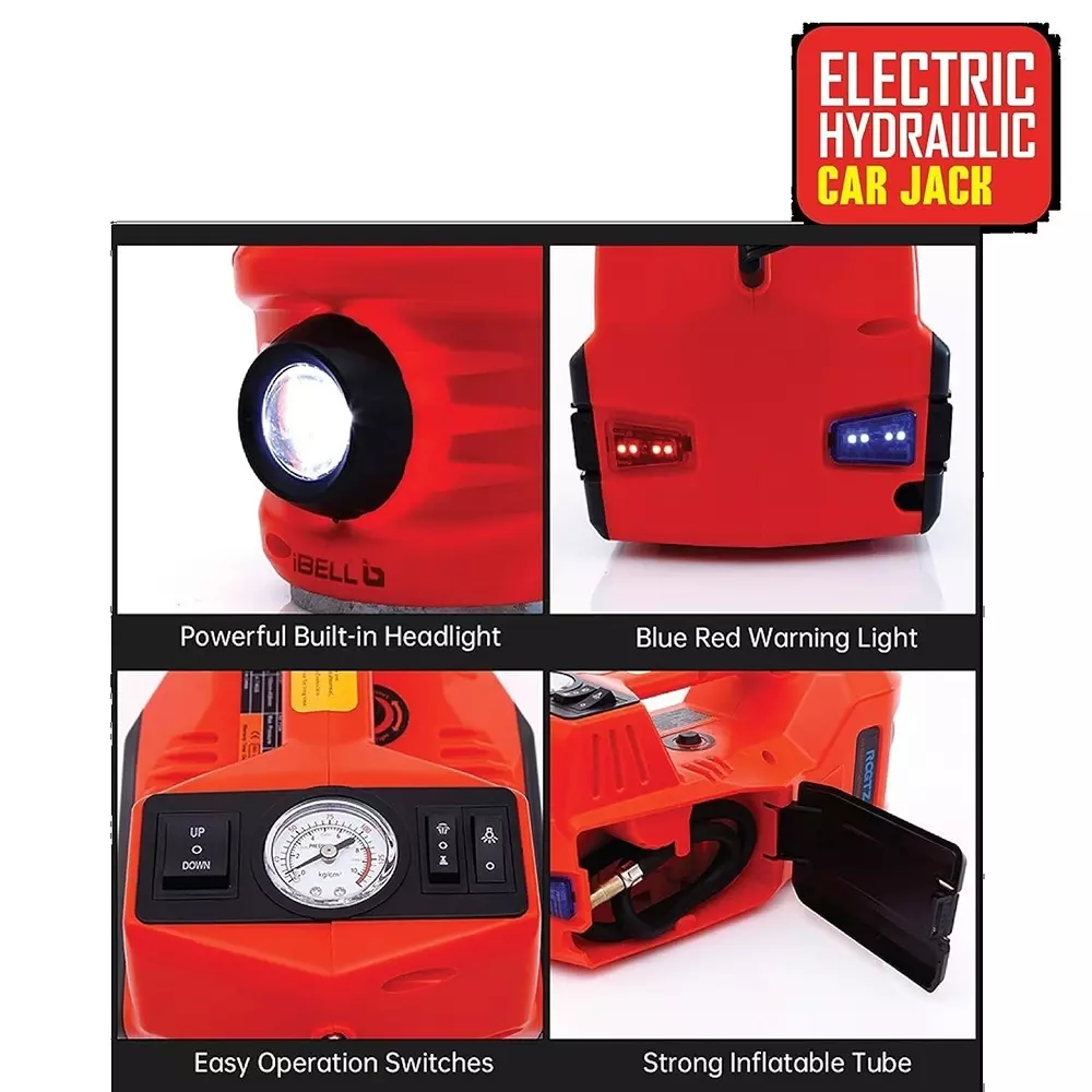 Hartley 5 in 1 Hydraulic Car Jack, Impact Wrench Tire Inflator & LED Light 5000 Kg Load Capacity Alloy Steel & Plastic 12 V DC , TY-EHJ02