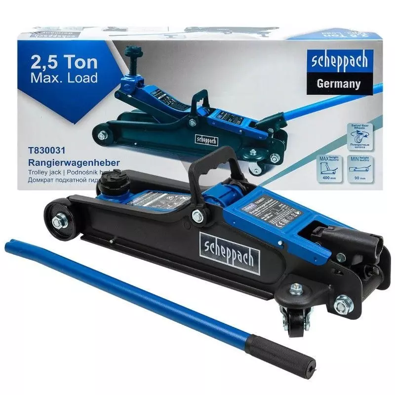 Scheppach Two-Piston Hydraulic Jack 2500 Kg Load Capacity 400 mm Maximum Lifting Height, Sch-T830031