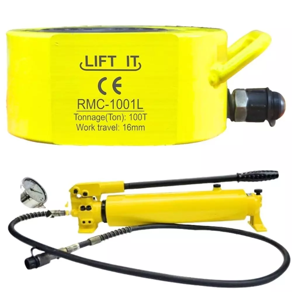 Liftit Hydraulic Button Jack with JCP 700 Pump 100 Ton Lifting 16 mm Stroke Length 185x160 mm Outside Dia., RMC-1001 & JCP 700