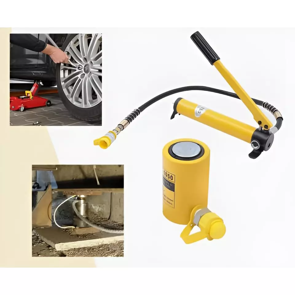 Hartley  Hydraulic Cylinders Solid Jack with Hand Pump 20 Ton (20,000 Kg) Load Capacity Metal  Yellow, RSC-2050+180
