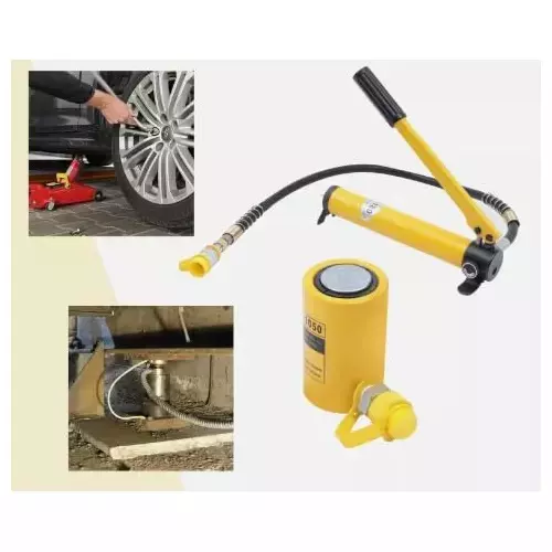 Hartley  Hydraulic Cylinders Solid Jack with Hand Pump 10 Ton (10,000 Kg) Load Capacity Metal  Yellow, RSC-1050180