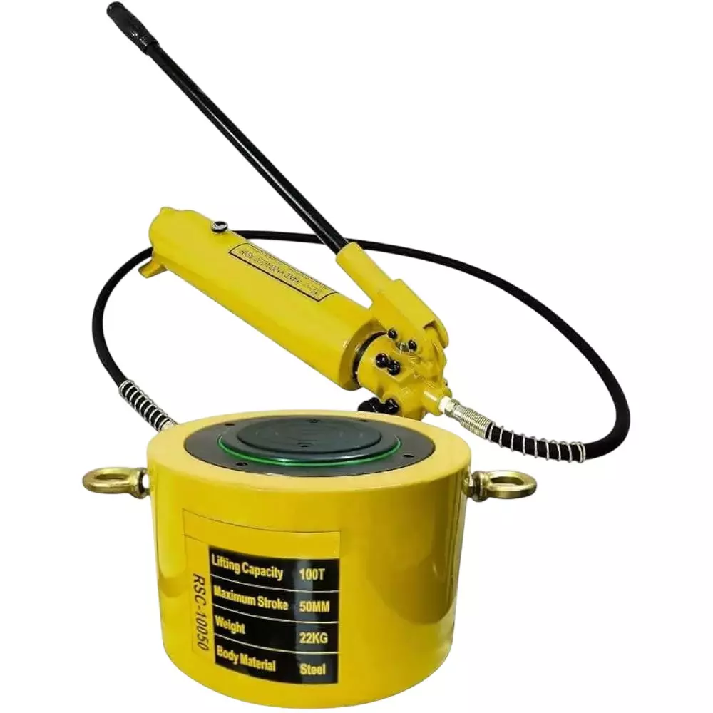 Hartley Hydraulic Cylinder Jack Kit with Hand Pump Alloy Steel 50 mm 100 Ton (100000 Kg) Load Capacity for Industrial Uses, RSC-10050+700A