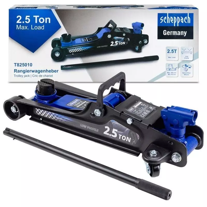 Scheppach Low Profile Hydraulic Jack with Rubber Pad 2500 Kg Load Capacity 385 mm Maximum Lifting Height, Sch-T825010