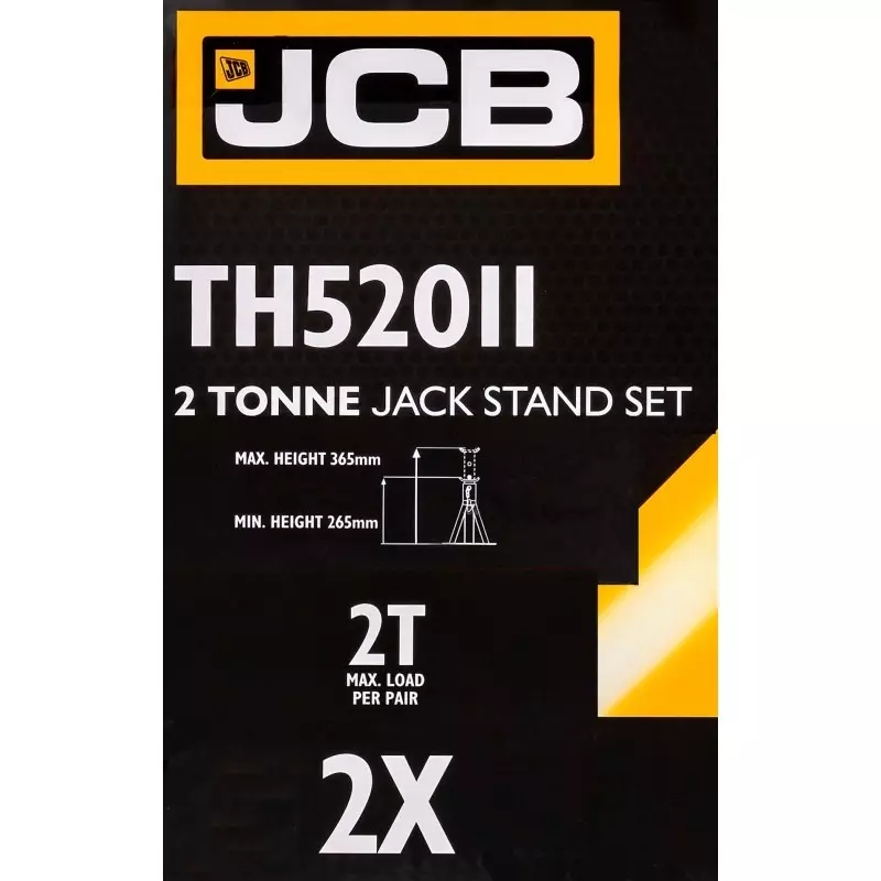 JCB Jack Stand 2 Ton (2000 Kg) Load Capacity 265 - 365 mm Lifting Range Metal Yellow & Black, JCB-TH52011 (Pack of 2 Pcs)