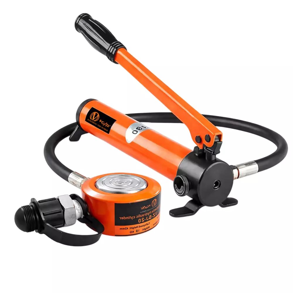 Voltz Ultra Thin Hydraulic Cylinder Jack with CP-180 Pump Orange 20 mm Stroke Size and 42 mm Collapsed Height, VZ-SJ-20T