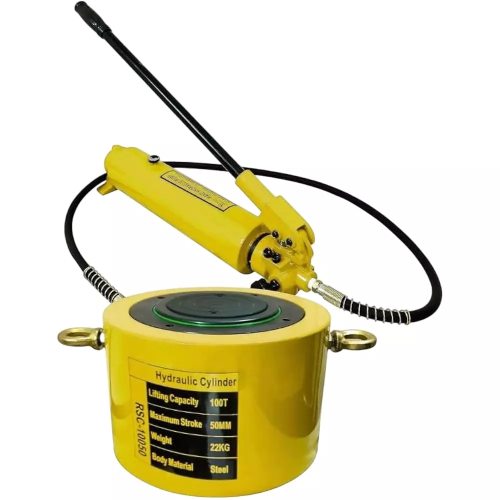 Nutronics Hydraulic Cylinder Jack Kit with Hand Pump Alloy Steel 50 mm 100 Ton (100000 Kg) Load Capacity for Industrial Uses, RSC-10050+700A