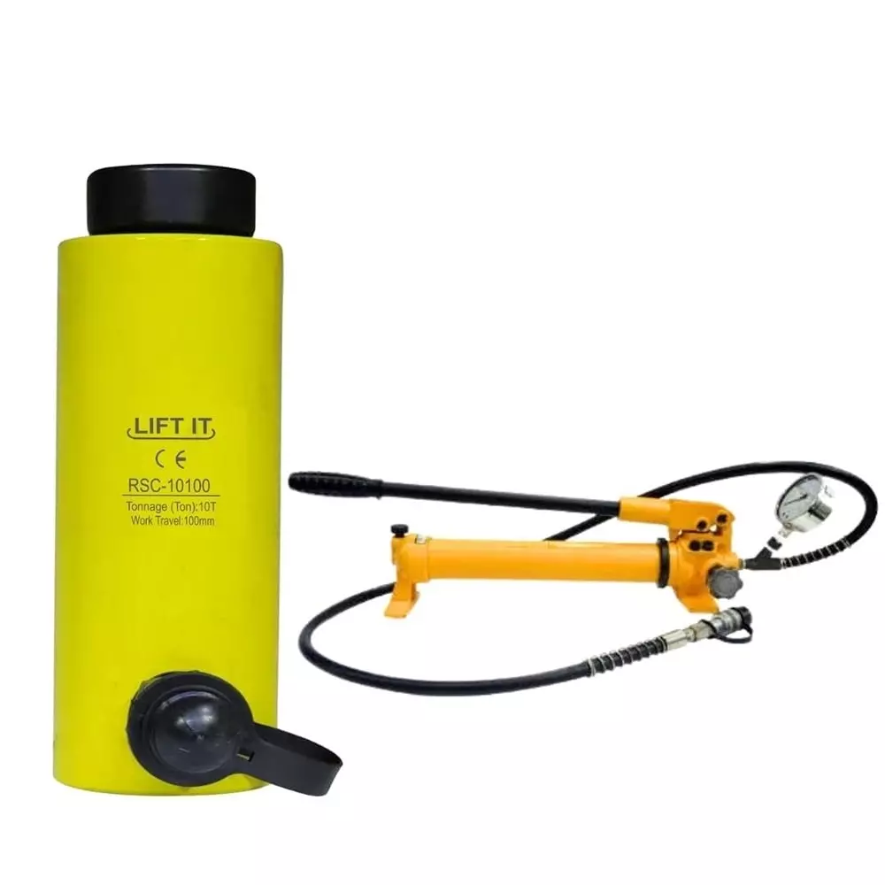 Liftit Hydraulic Single Cylinder Jack with JCP 700 Pump 10 Ton Lifting 100 mm Stroke Length 58 mm Outside Dia., RSC-10100