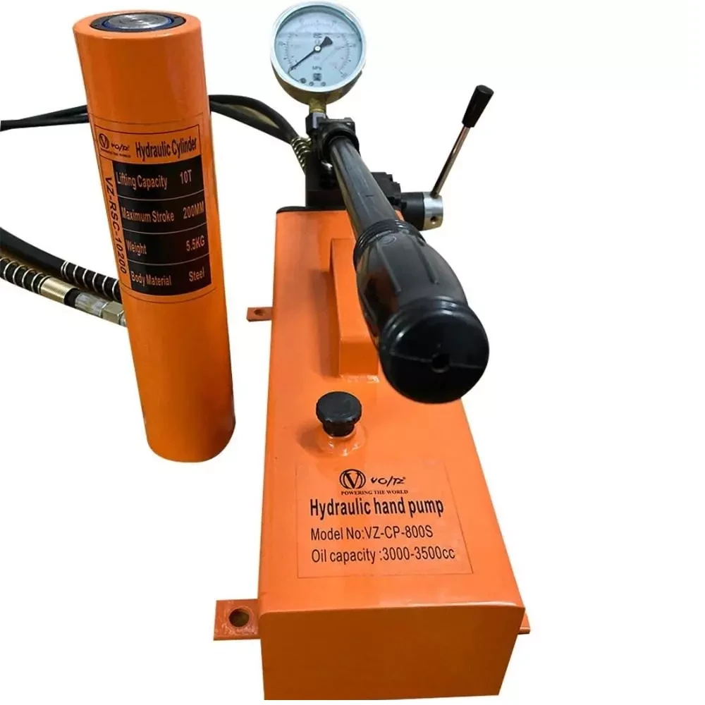 Voltz Hydraulic Cylinder Jack with Hand Pump, 10 Ton Lifting Capacity and 70 Mpa High Pressure, VZ-RSC-10200 + VZ-CP-800S