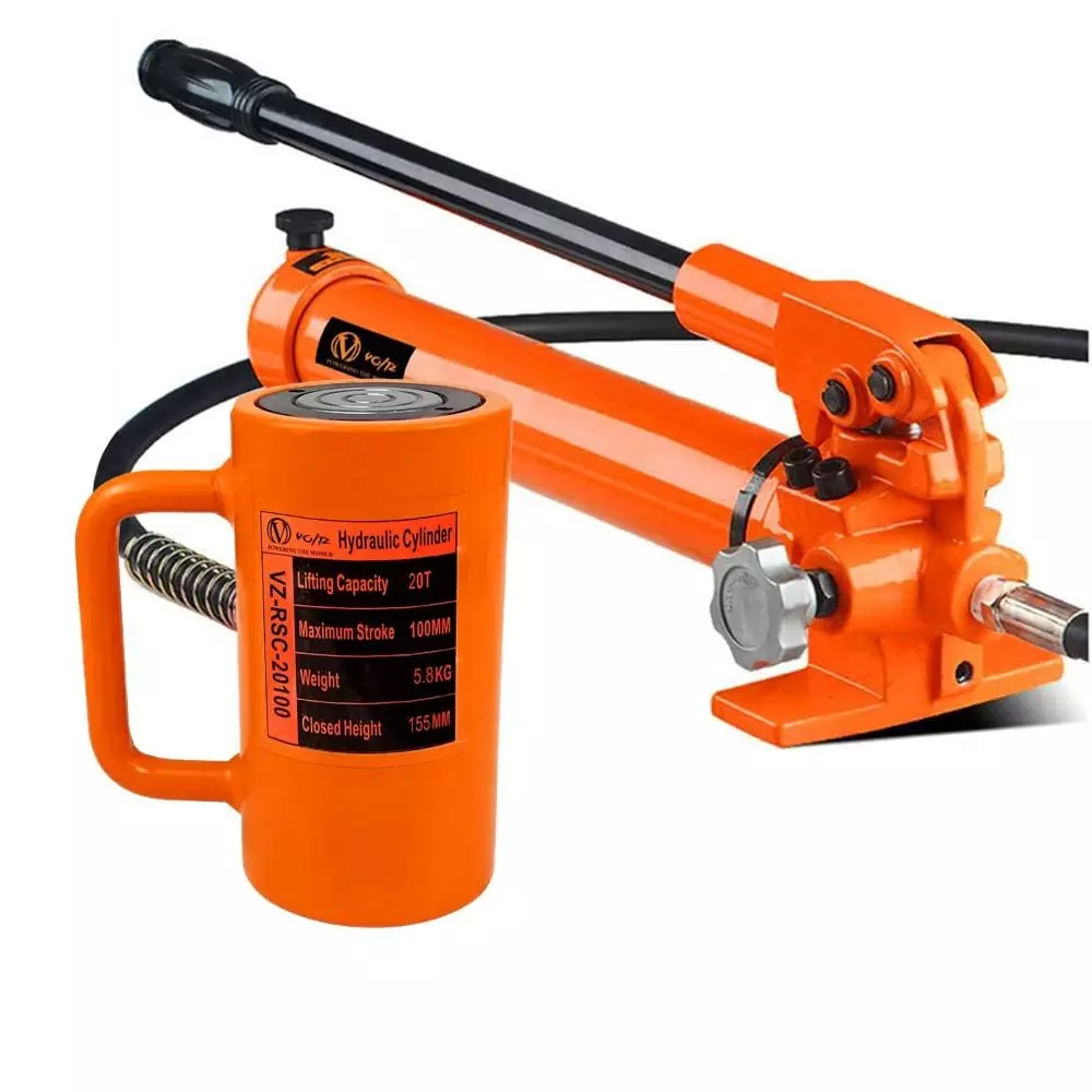 Voltz Hydraulic Lifting Jack with CP 700 Hydraulic Pump 20 Ton Lifting Capacity and 100 mm Stroke Length, VZ-RSC-20100