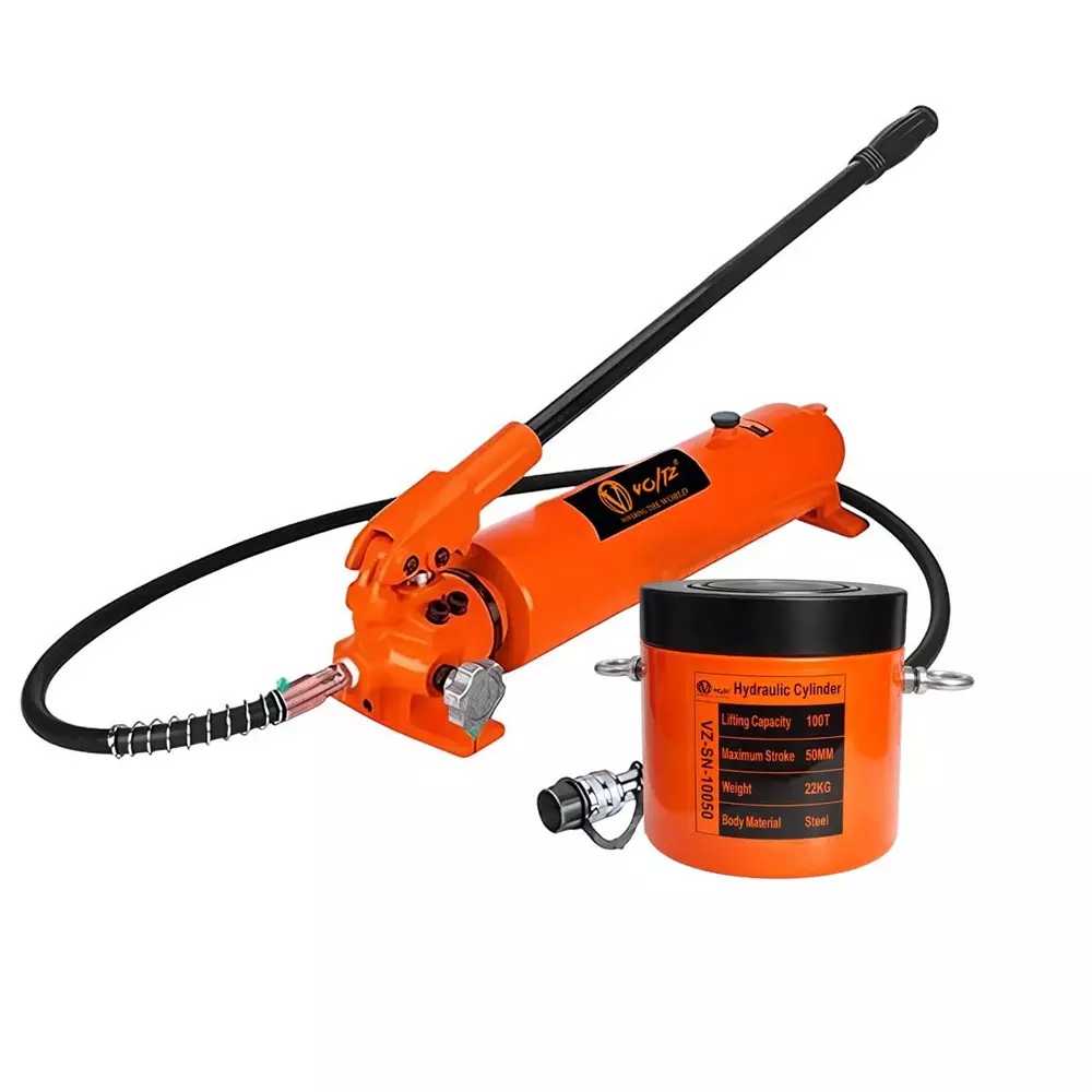 Voltz Hydraulic Lifting Jack with CP-700A Hydraulic Pump Single Acting 100 Ton Lifting Capacity and 50 mm Stroke, VZ-SN-10050