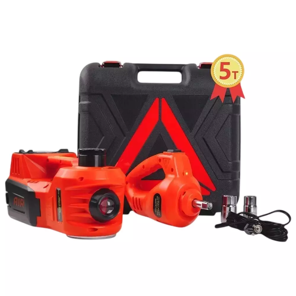 Hartley Hydraulic Car Jack, Impact Wrench Tire Inflator & LED Light 12 V DC 5000 Kg Capacity 45 cm Lifting Height (4 in 1 Kit), TY-EHJ02