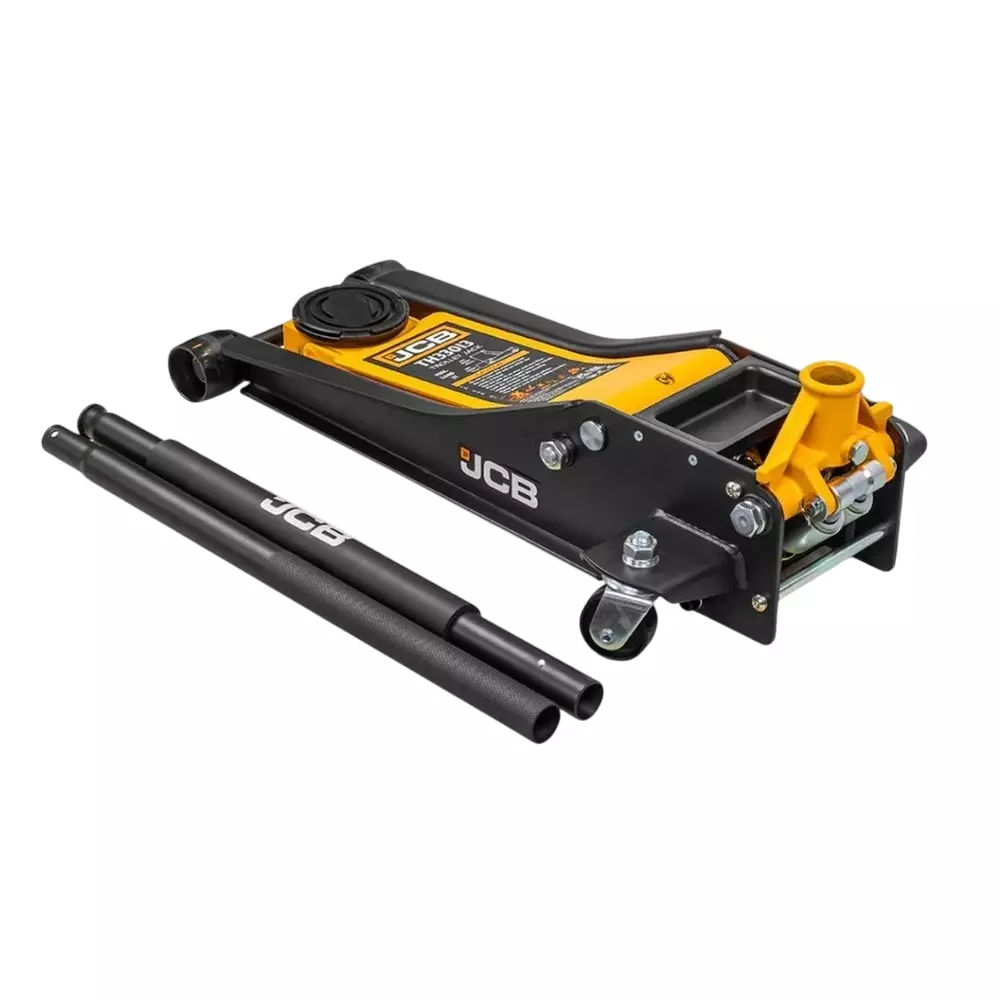 JCB Hydraulic Floor Jack with Rubber Pad 3 Ton (3000 Kg) Iron & Rubber Yellow & Black for Automobile Industry, JCB-TH33013