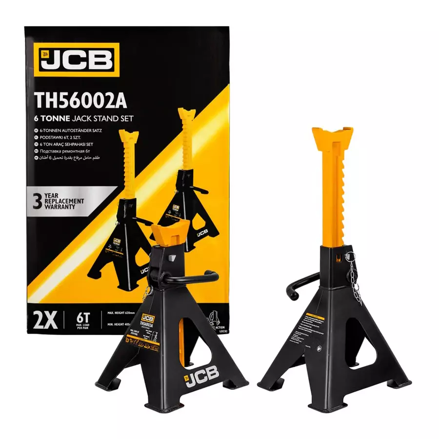 JCB Jack Stand with Pin 6 Ton (6000 Kg) Load Capacity Iron Yellow & Black, JCB-TH56002A