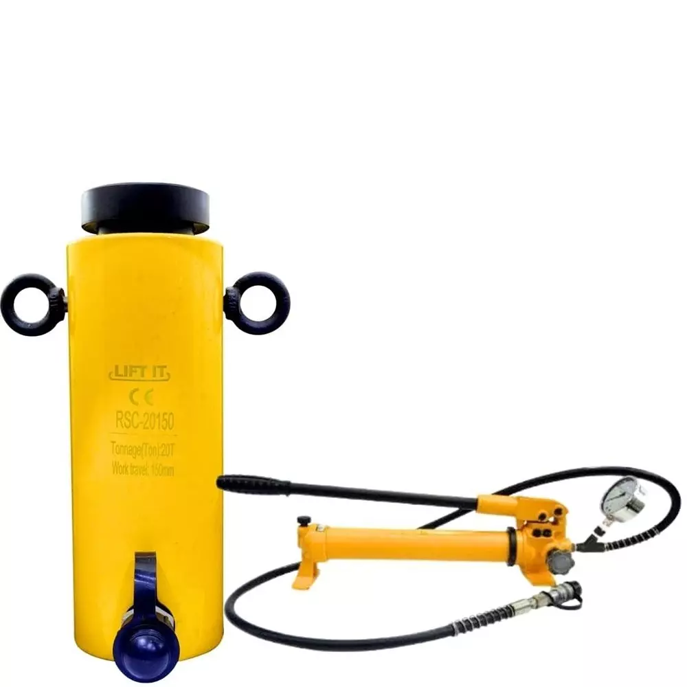 Liftit Hydraulic Single Cylinder Jack with JCP 700 Pump 20 Ton Lifting 150 mm Stroke Length 88 mm Outside Dia., RSC-20150