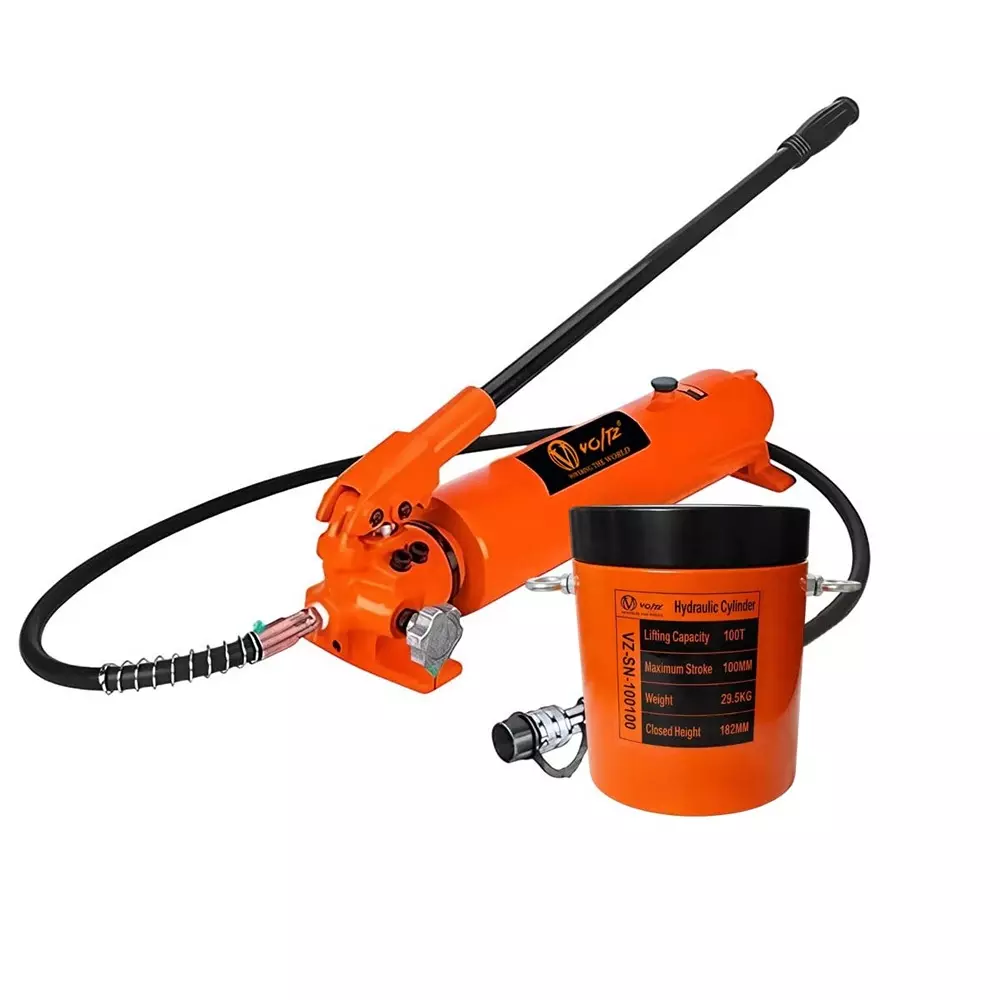 Voltz Hydraulic Lifting Jack with CP-700A Hydraulic Pump Single Acting 100 Ton Lifting Capacity and 100 mm Stroke, VZ-SN-100100