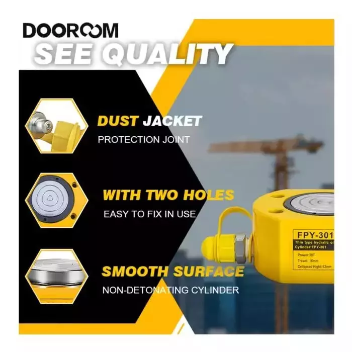 Hartley  Hydraulic Cylinder Jack with Hand Pump Kit 30 Ton (30000 Kg) Load Capacity Alloy Steel  Yellow, FPY-30+700