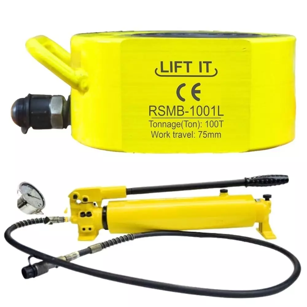 Liftit Hydraulic Multi Stage Jack with JCP 700B Pump 100 Ton Lifting 75 mm Stroke Length 185x160 mm Outside Dia., RSMB 100 1L