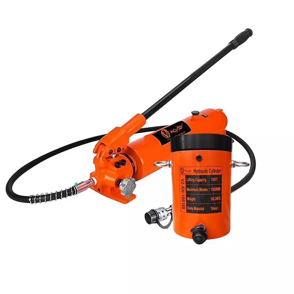 Voltz Hydraulic Lifting Jack with CP-700A Hydraulic Pump Single Acting 100 Ton Lifting Capacity and 150 mm Stroke, VZ-SN-100150