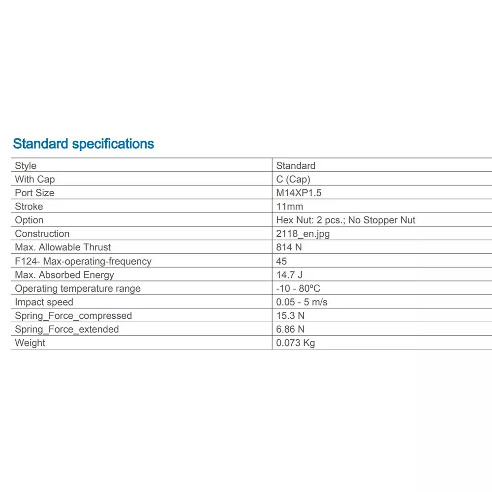 SMC RB 14x11 mm Shock Absorber with Cap, RBC1411