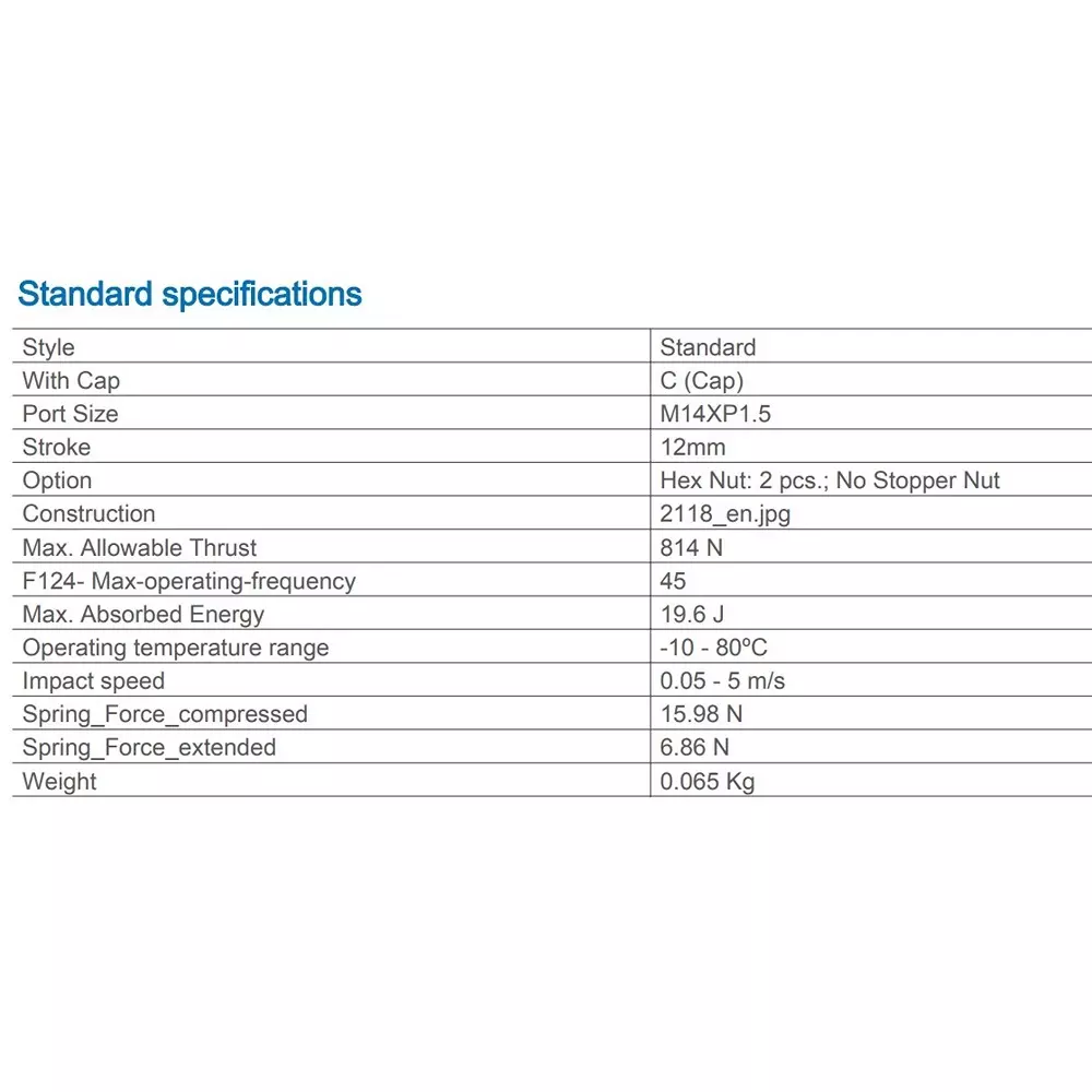 SMC RB 14x12 mm Shock Absorber with Cap, RBC1412