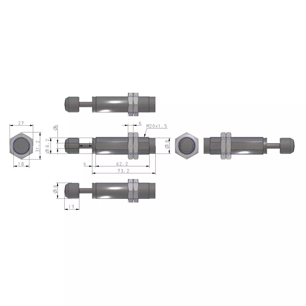SMC RB 20x15 mm Shock Absorber with Cap, RBC2015