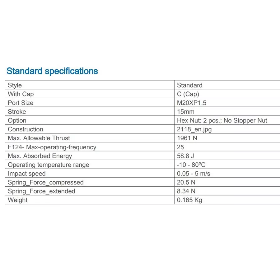 SMC RB 20x15 mm Shock Absorber with Cap, RBC2015