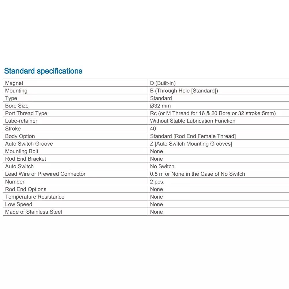 SMC Rc/M 32 mm Bore Size 40 mm Stroke Compact Cylinder, CDQ2B32-40DZ