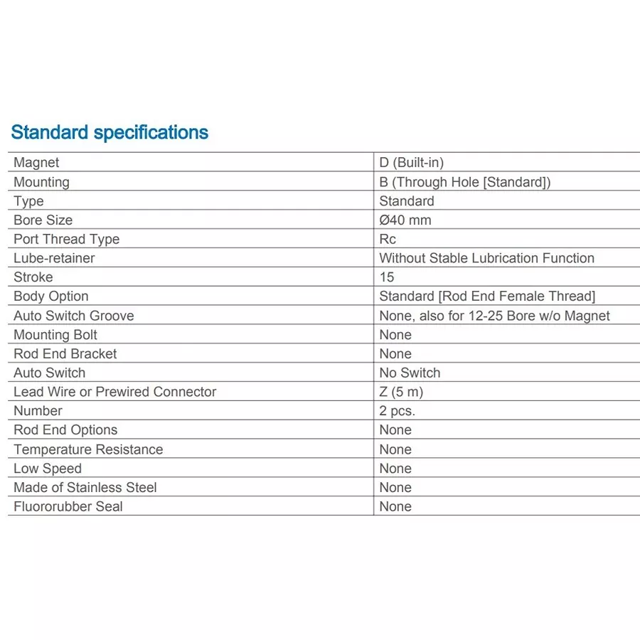 SMC Rc/M 40 mm Bore Size 15 mm Stroke Compact Cylinder, CDQ2B40-15DZ